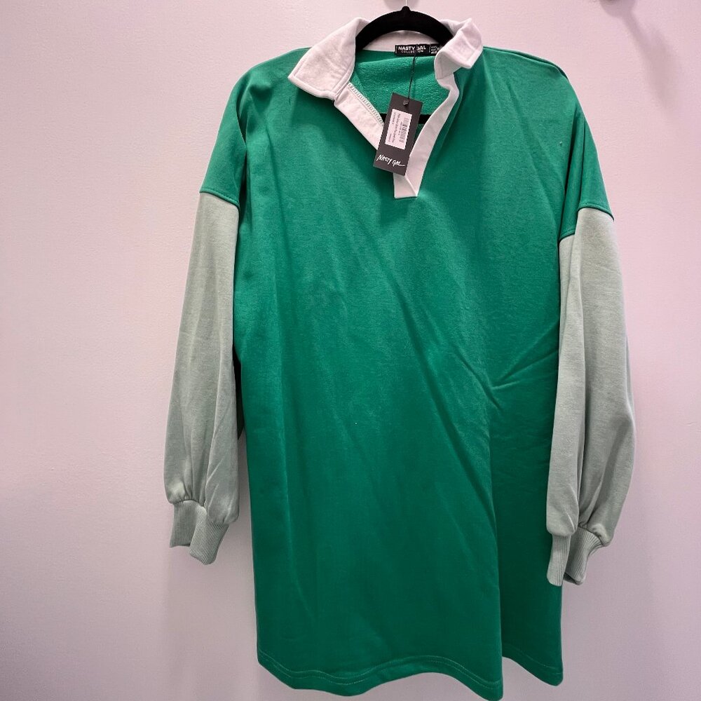 Petite Color Block Polo Sweater Dress - Green (NWT)